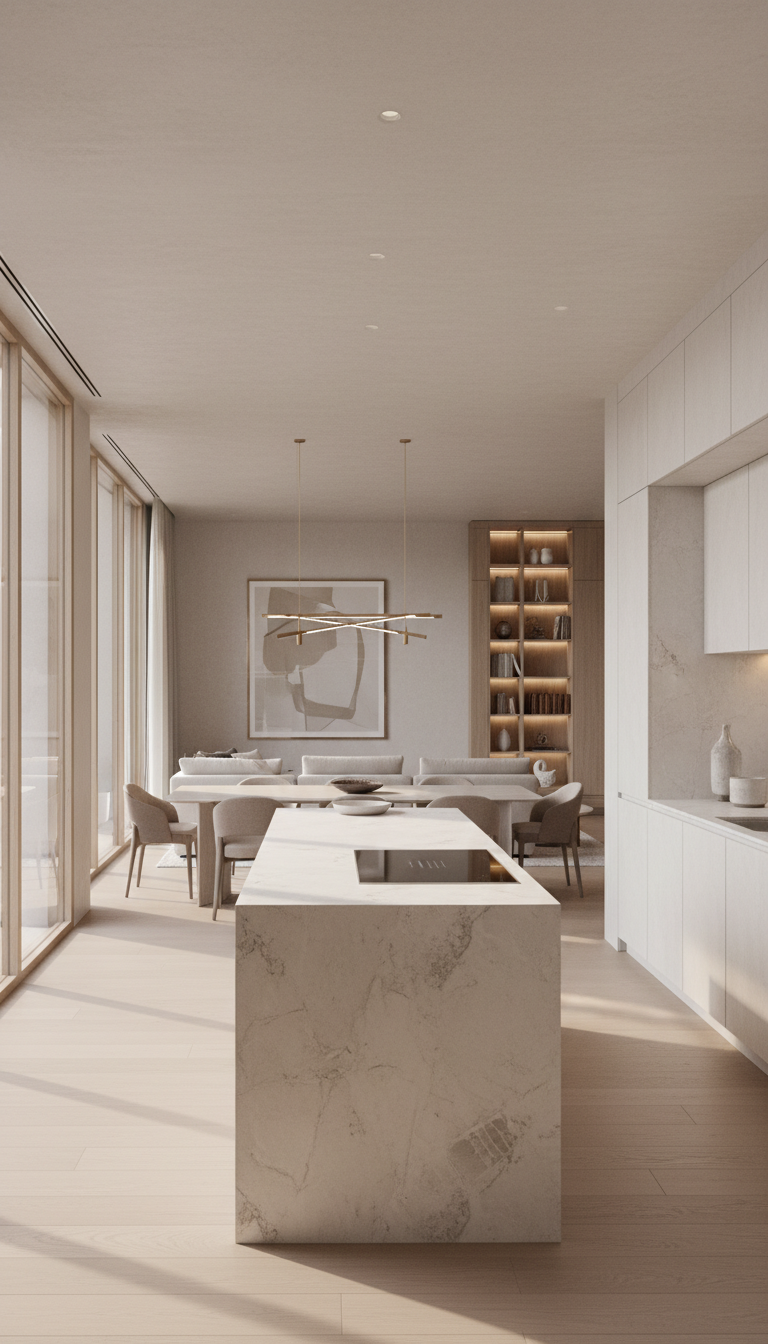 Minimal stone kitchen detail with soft natural light