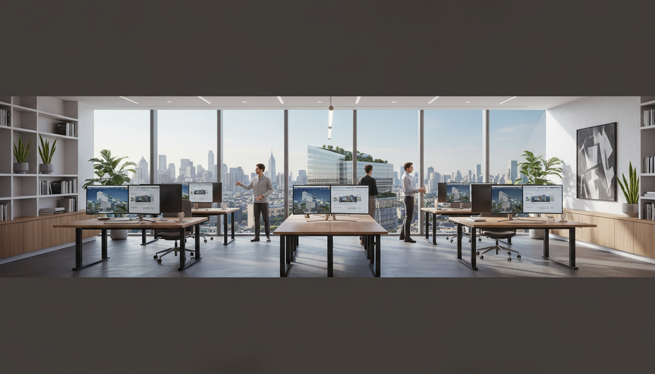 Coordination workspace with multiple screens tracking a project in progress