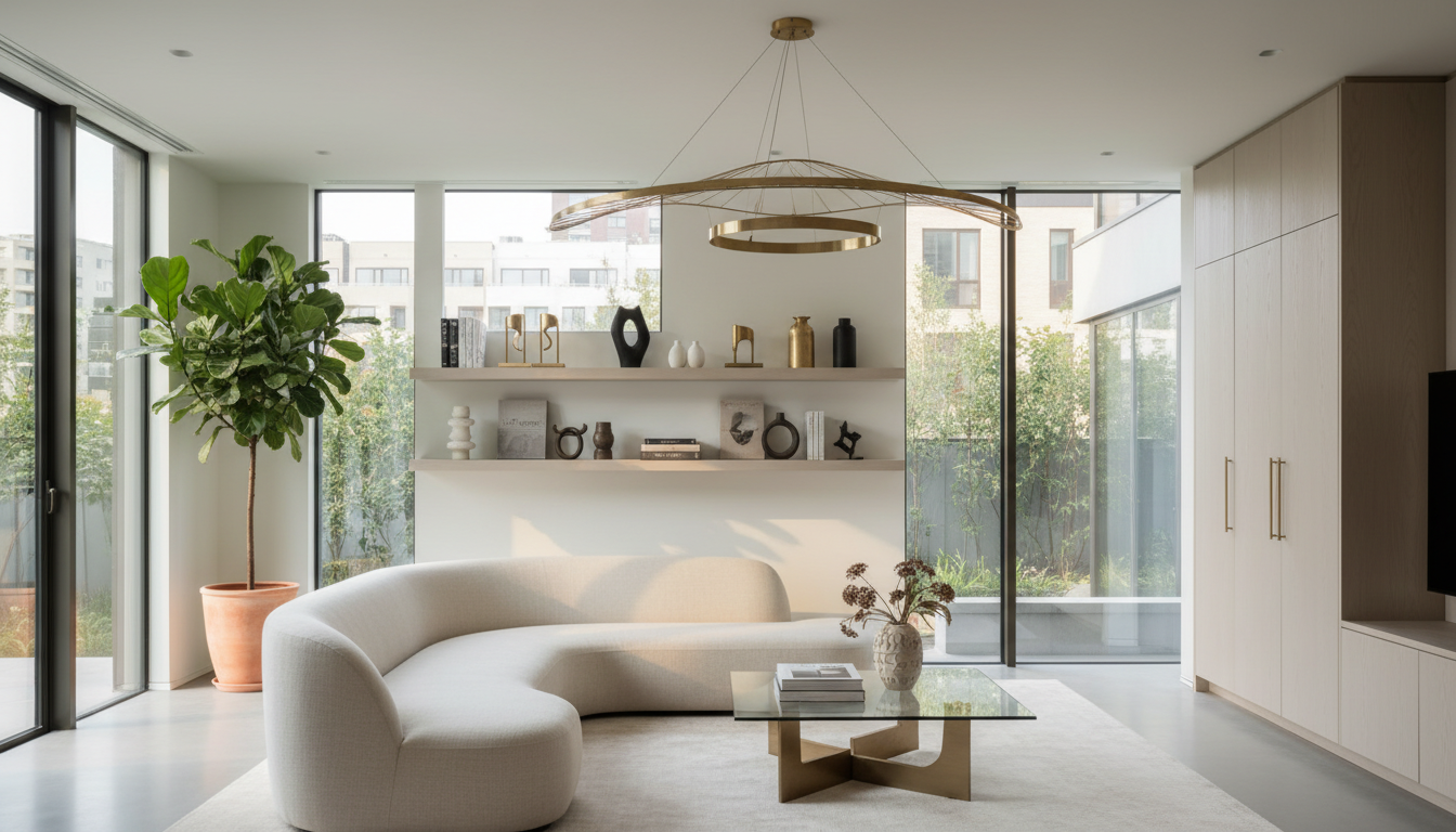 Light-filled residential interior with soft furnishings and Mediterranean greenery